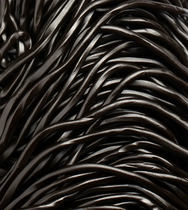 Closeup of Black Licorice Laces Candy