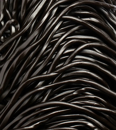 Closeup of Black Licorice Laces Candy