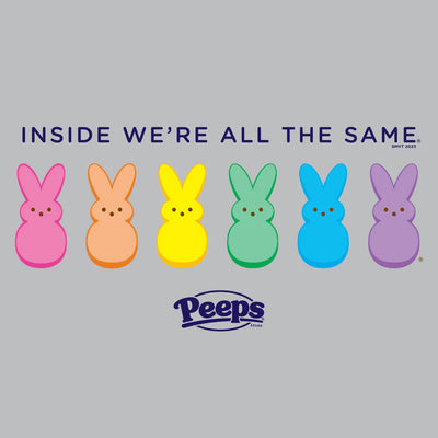 Rainbow Peeps Bunnies and Peeps Logo with the Words "Inside We're All the Same."