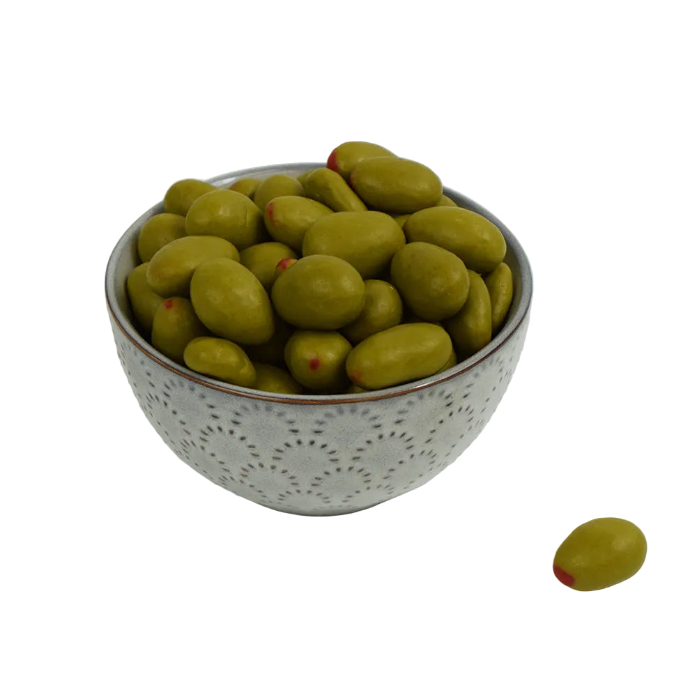 Bowl of Olive Shaped Chocolate Covered Almonds