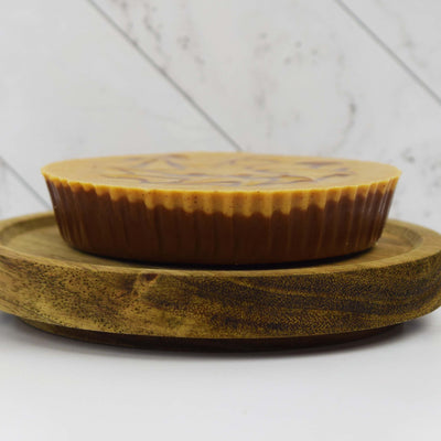 Side View of Big Peanut Butter Lover's Cup on Wooden Serving Dish