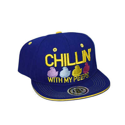 Chillin' With My Peeps Blue and Yellow Flat Brim Hat