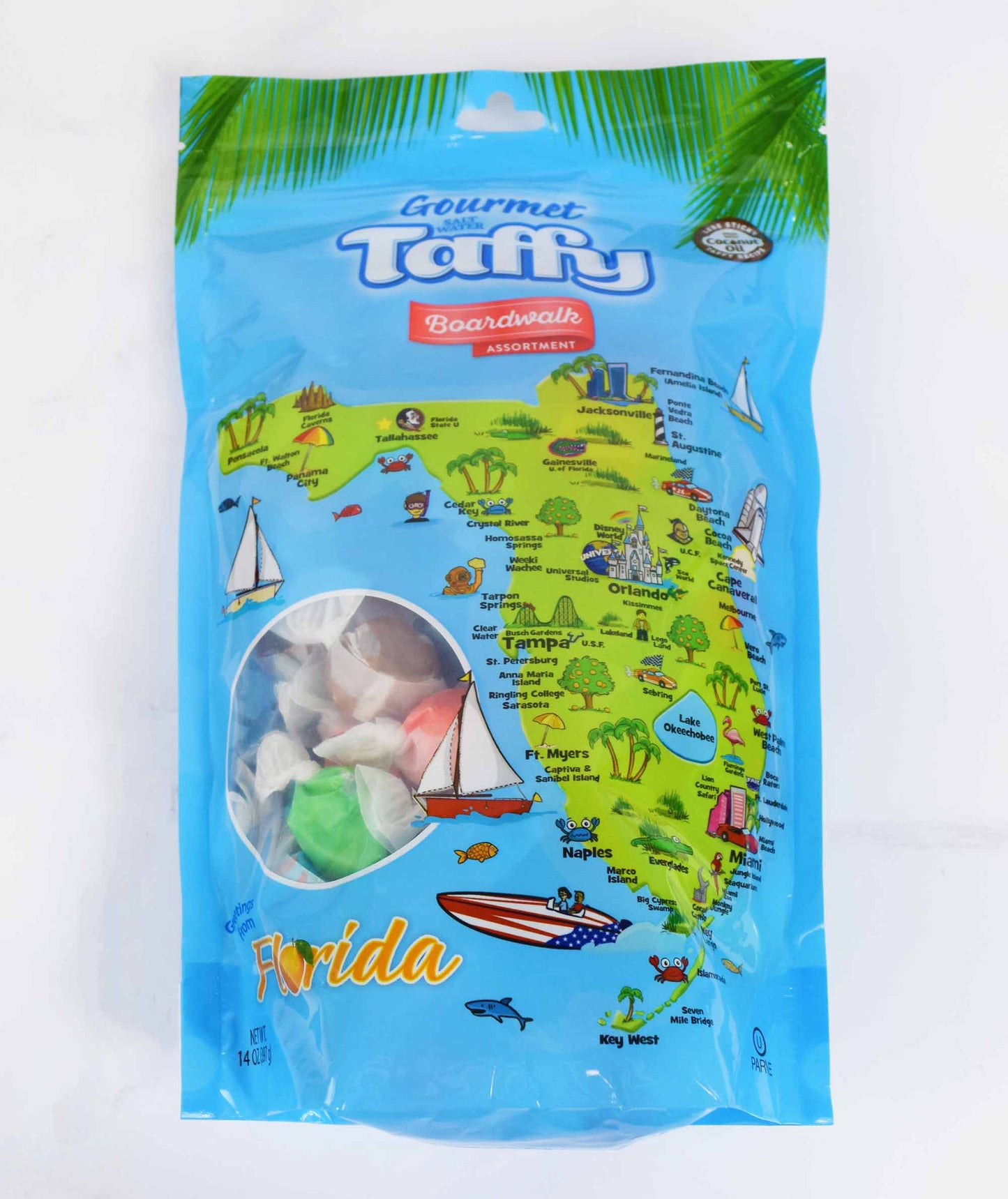 Florida Map Taffy Stand-up Pouch, Boardwalk Assortment - 14 oz