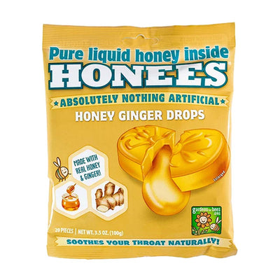 Honees Honey Ginger Drops Soothes Throat 3.5 oz Bag
