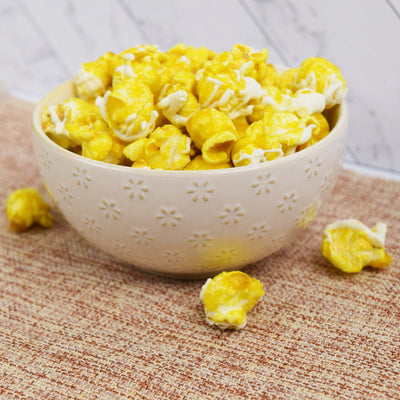 Lemon Pound Cake Popcorn in Decorative Ceramic Bowl
