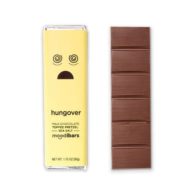 Moodibars Hungover Emoji Wrapper Milk Chocolate Toffee Pretzel Sea Salt 1.75 oz