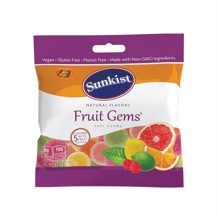 Sunkist Fruit Gems Soft Candy Fruit Flavors 3.1 oz Bag