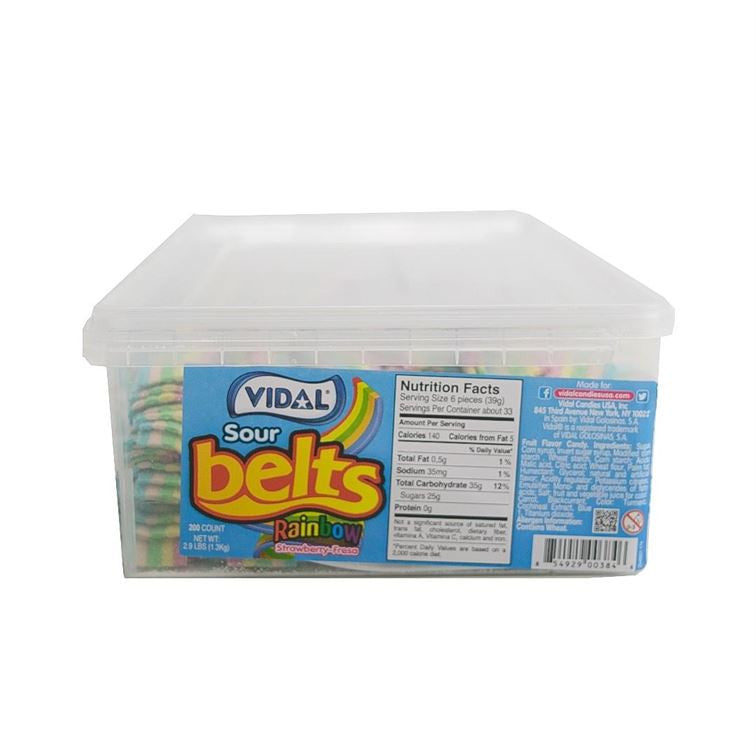 Vidal Candies Sour Rainbow Belts - Tub