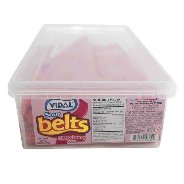 Vidal Candies Sour Strawberry Belts - Tub