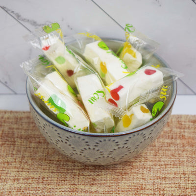 Wrapped Sour Jelly Jube Nougats in Decorative Ceramic Bowl