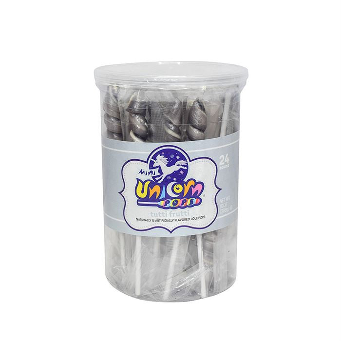Adams and Brooks Silver Mini Unicorn Pops - 24 Count Tub