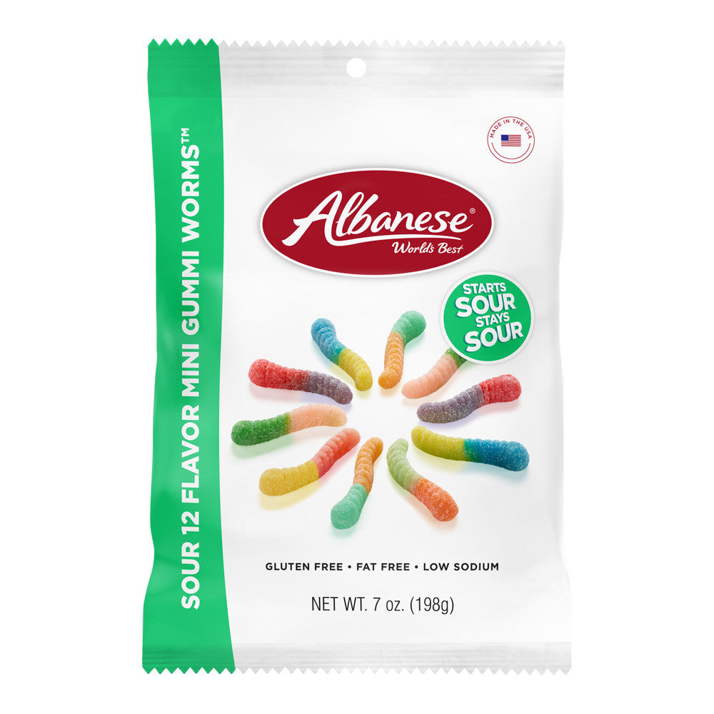 Albanese Sour 12 Flavor Mini Gummi Worms 7 oz Bag