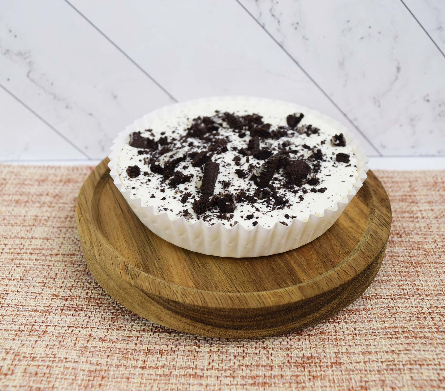 Cookies & Cream Peanut Butter Cup on Wooden Serving Dish