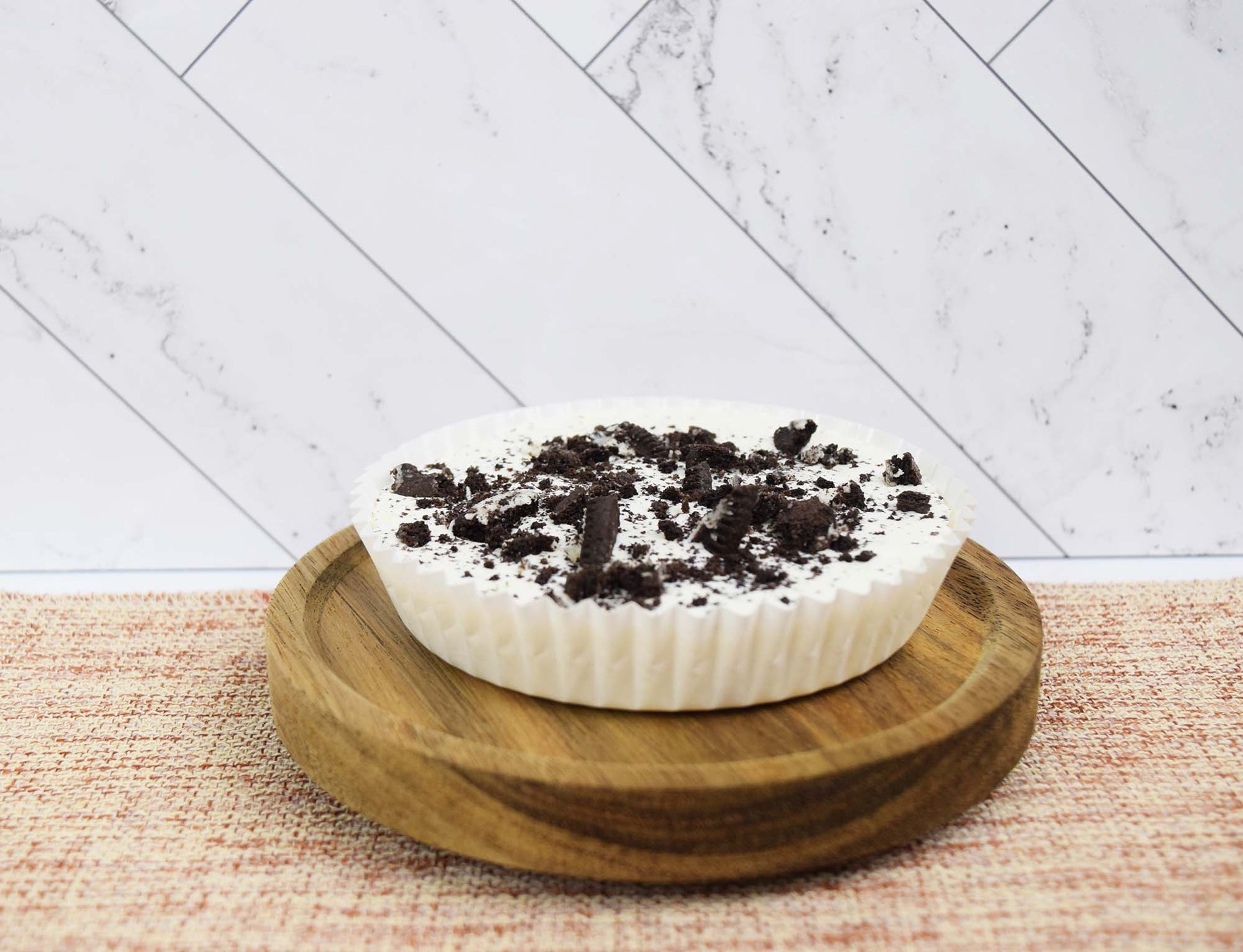 Cookies & Cream Peanut Butter Cup on Wooden Serving Dish
