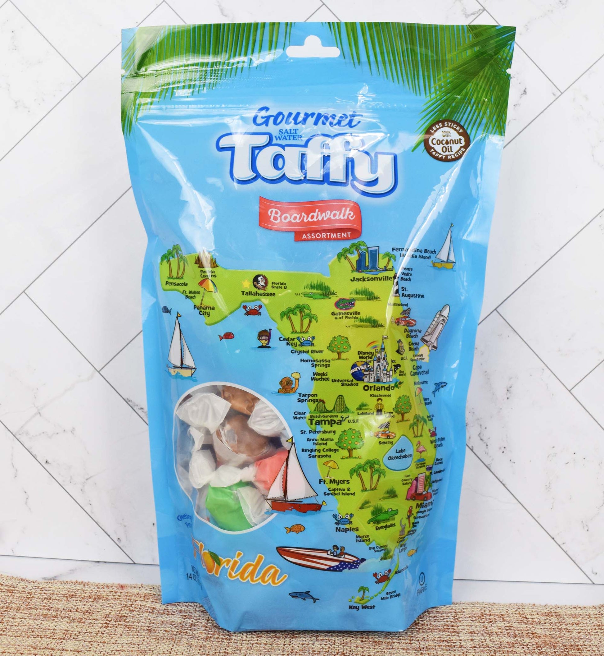Anastasia Salt Water Taffy with a Florida map design on the packaging
