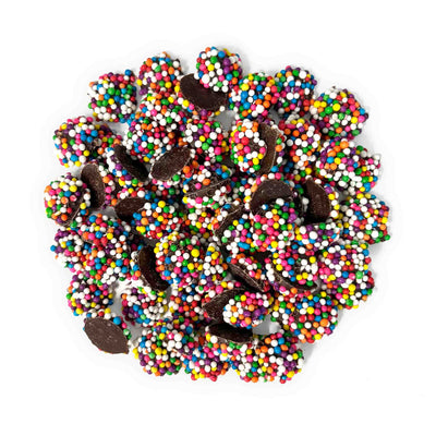 Mini Dark Chocolate Nonpareils with Rainbow Seeds