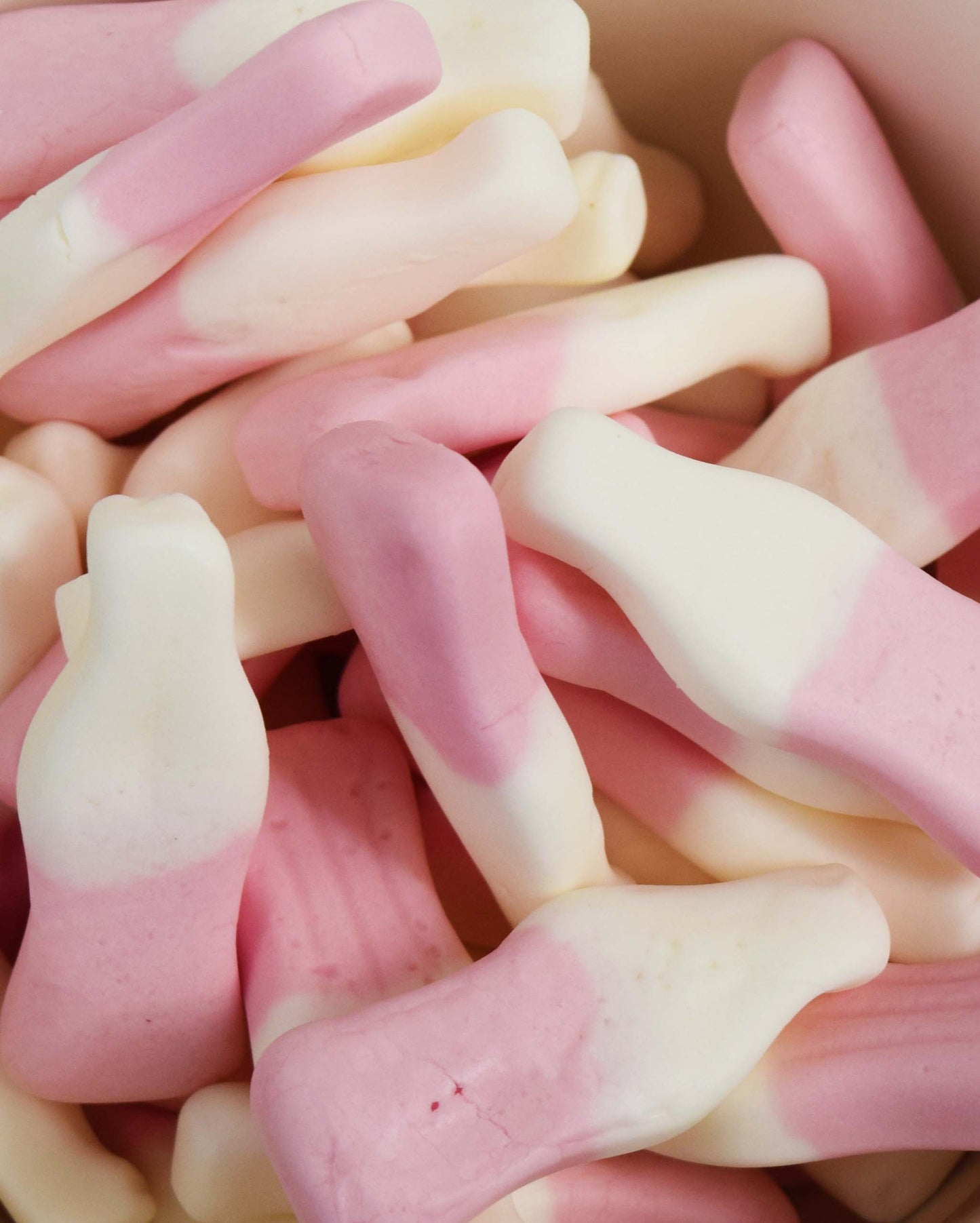Closeup of Strawberry Milkshake Candy Bottles