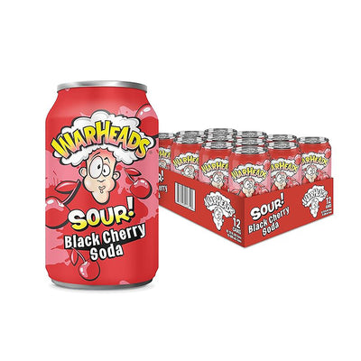 Warheads Sour Black Cherry Soda can and box