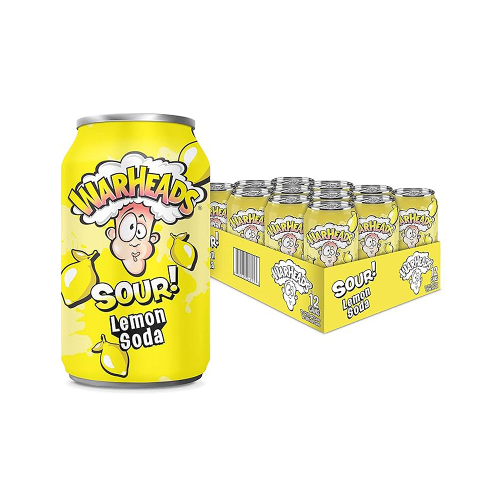 Warheads Sour Lemon Soda can and box