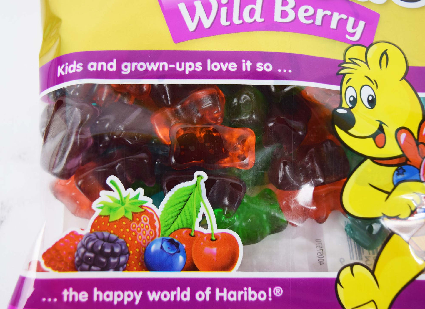 Closeup of Haribo Gummi Bears Wildberry