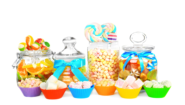 10 Assorted Sweet Jars BAGS & TONGS Candy Cart Sweet/Table 4 Styles Kids Party